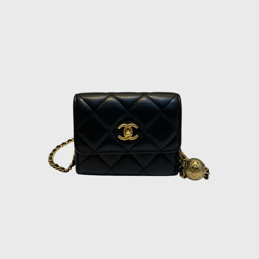Chanel Card With Chain Calfskin Black GHW