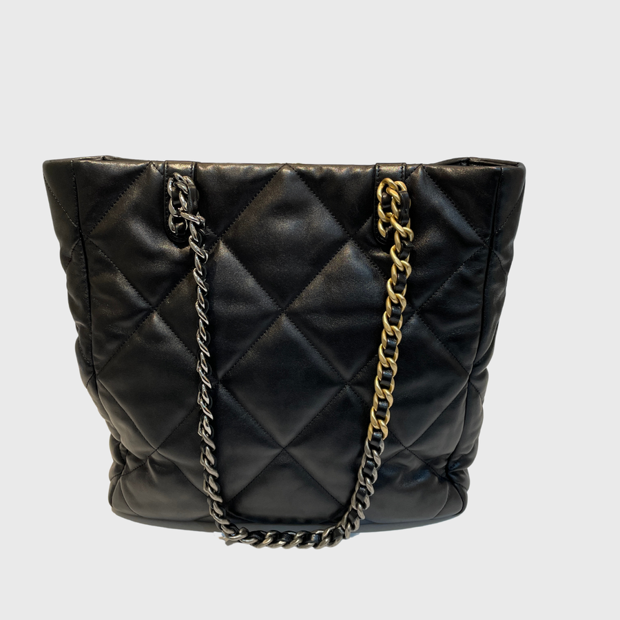 Chanel 19 Shopping Bag Shiny Lambskin Lambskin Black GHW SHW