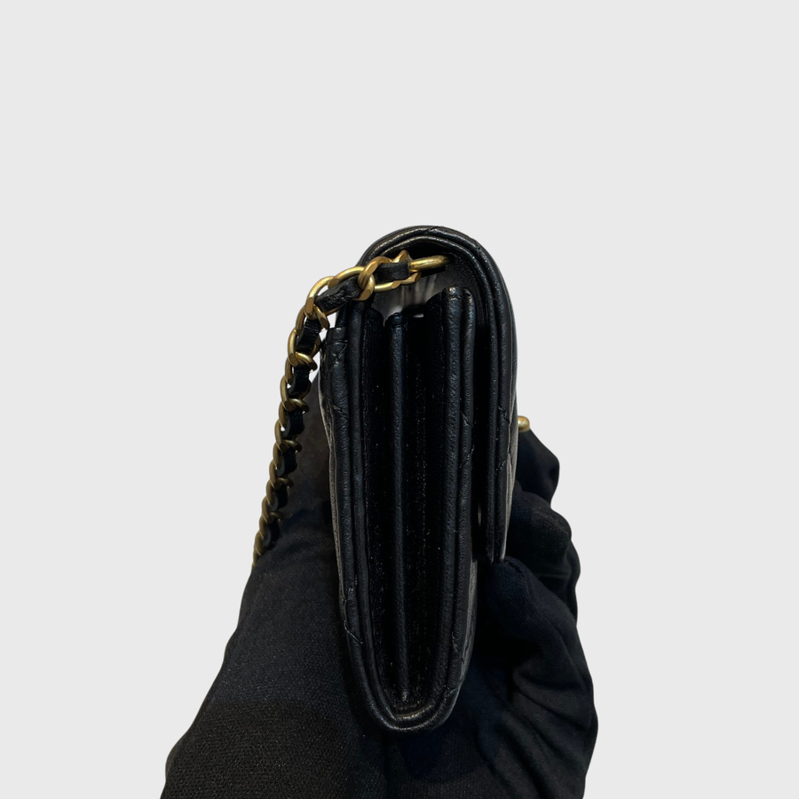 Chanel Card With Chain Calfskin Black GHW