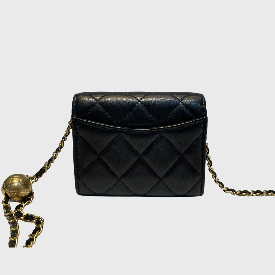 Chanel Card With Chain Calfskin Black GHW