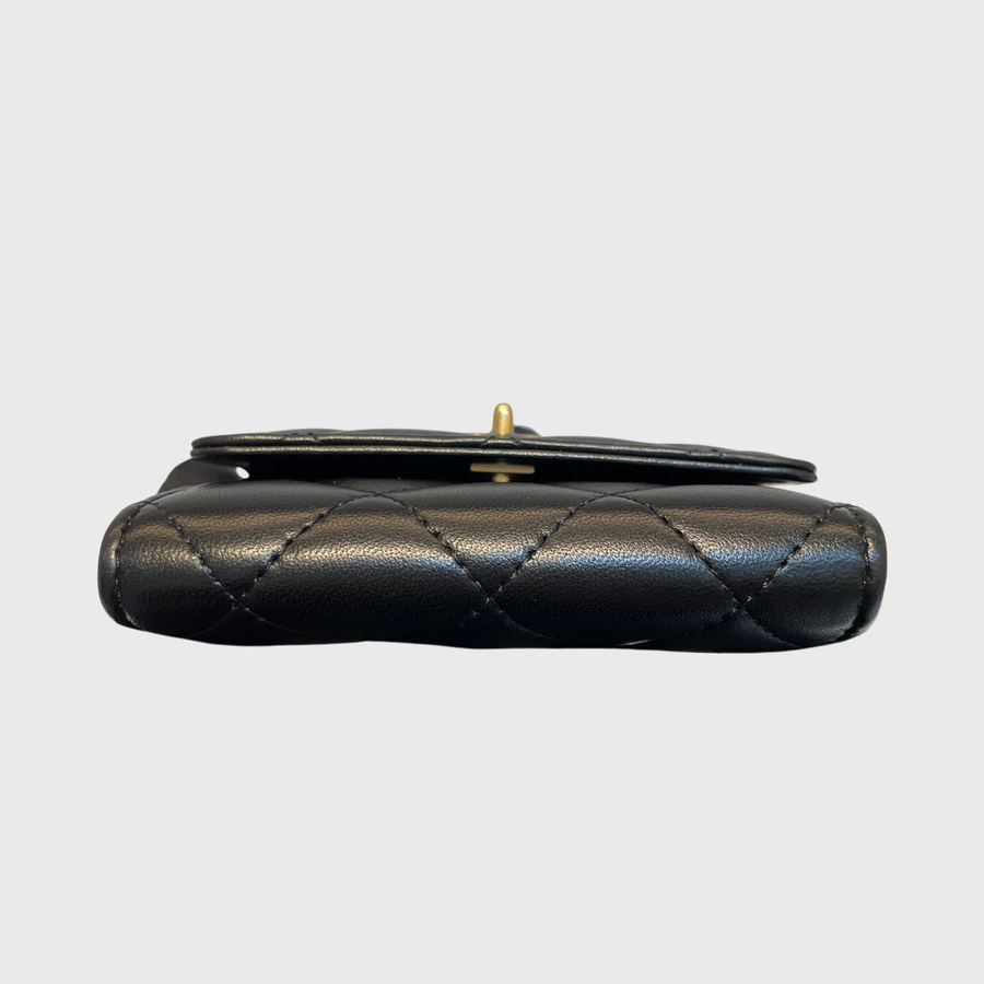 Chanel Card With Chain Calfskin Black GHW