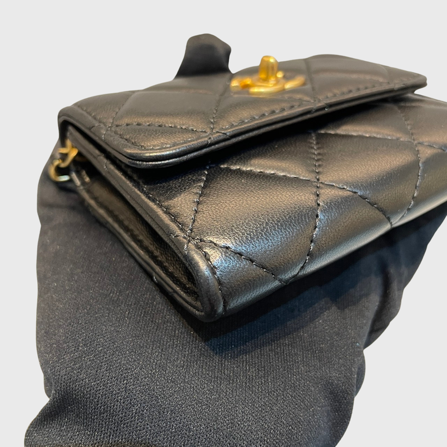 Chanel Card With Chain Calfskin Black GHW