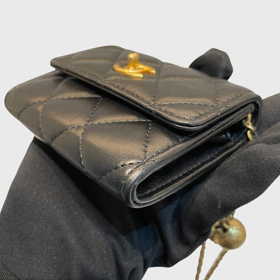 Chanel Card With Chain Calfskin Black GHW