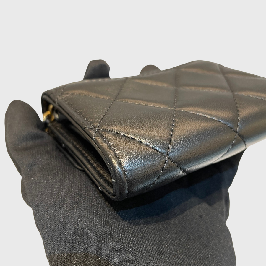Chanel Card With Chain Calfskin Black GHW