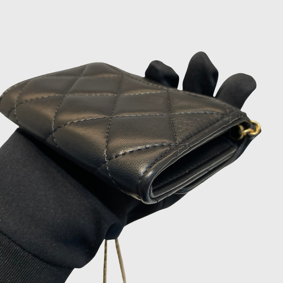 Chanel Card With Chain Calfskin Black GHW