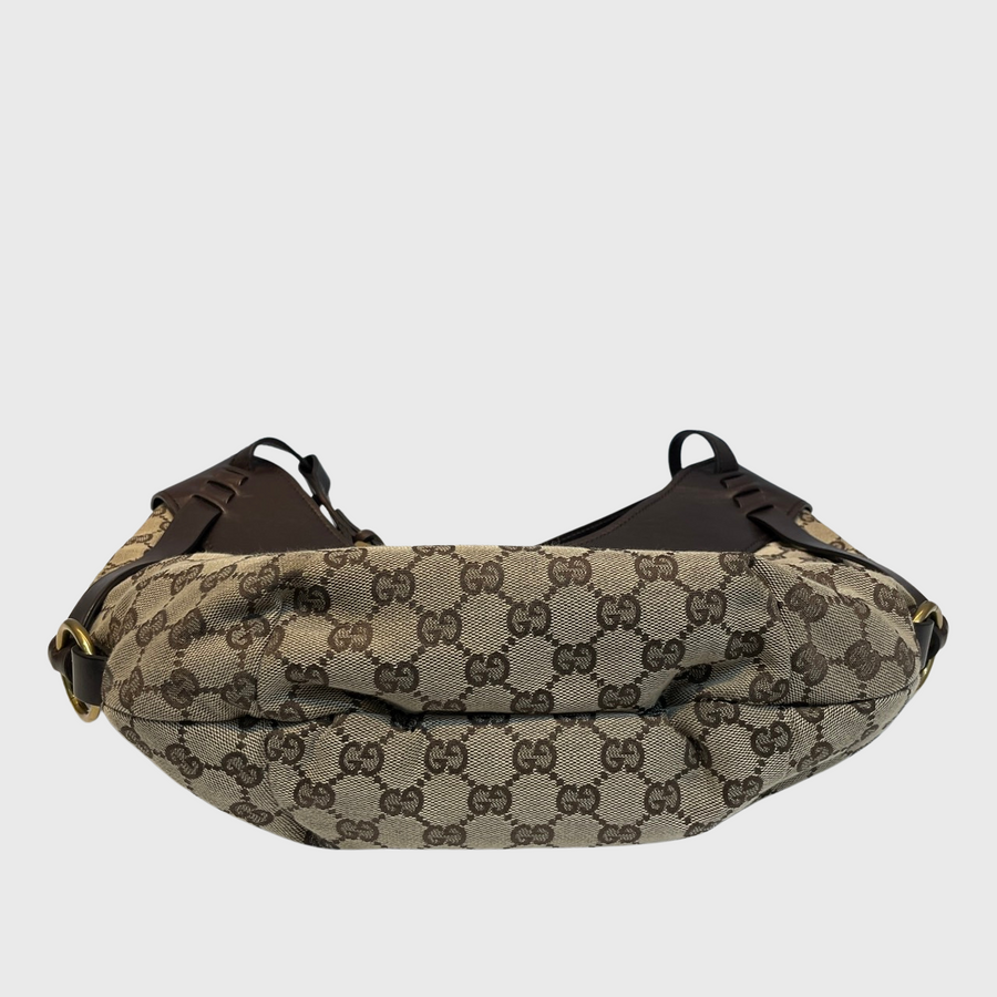 Gucci Half Moon Hobo Bag Canvas Brown GHW