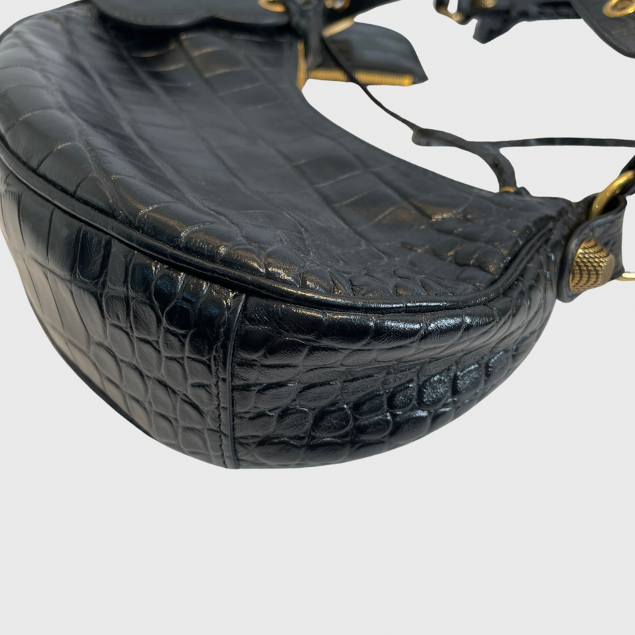 Balenciaga Le Cagole XS Croc Embrosses Black GHW