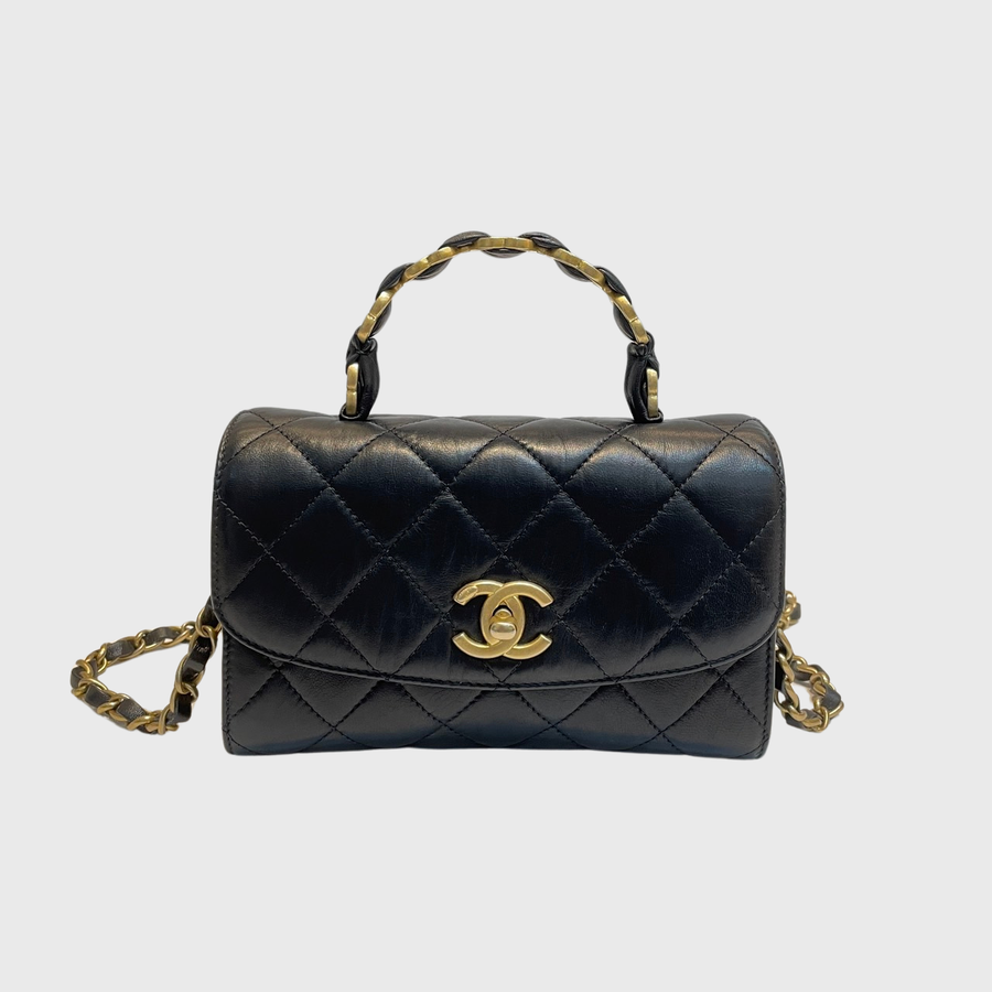 Chanel CC Top Handle Lambskin Black GHW