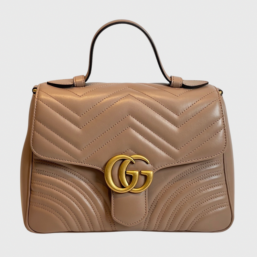 Gucci GG Marmont Top Handle Small Calfskin Beige GHW