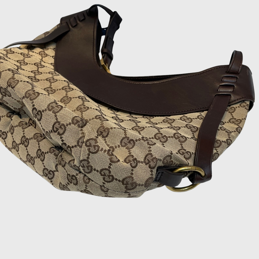 Gucci Half Moon Hobo Bag Canvas Brown GHW