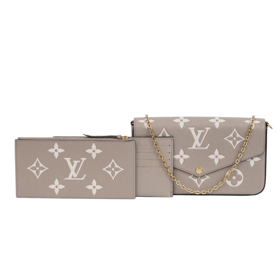 Louis Vuitton	Felicie Pochette Bag Cowhide Leather Monogram Empreinte Tourterelle & Cream GHW Microchip