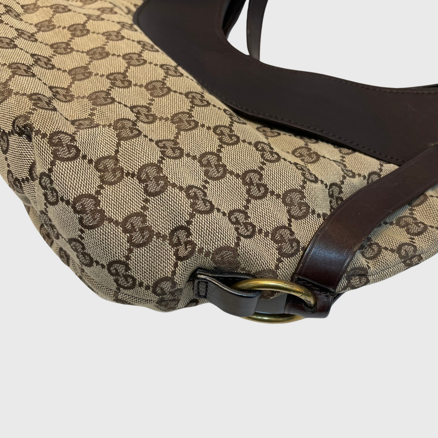 Gucci Half Moon Hobo Bag Canvas Brown GHW