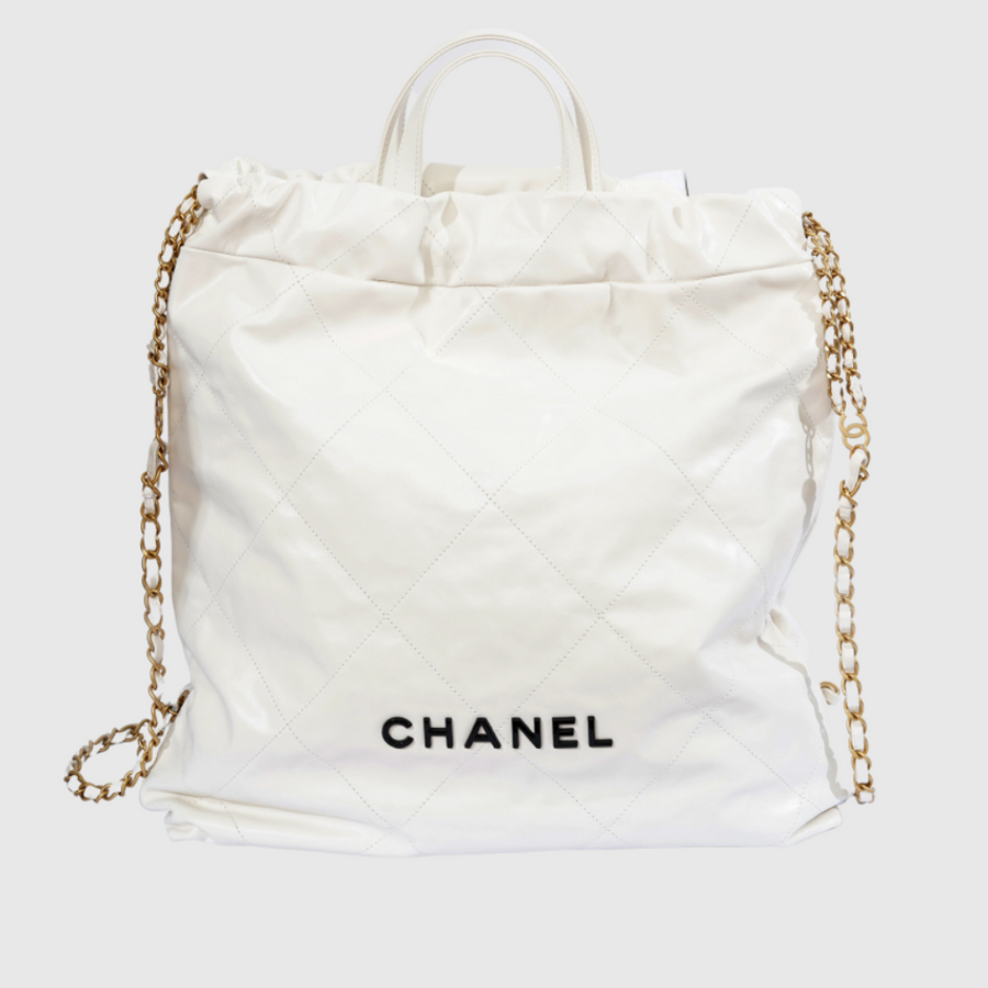 chanel vip gift bag leather backpack Chanel 22 Backpack Black Logo – Perrine Porter