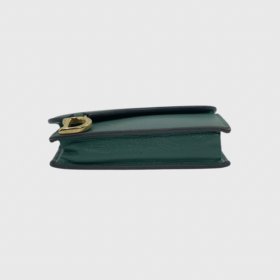 Christian Dior Saddle Card Holder Small Goatskin Green GHW
