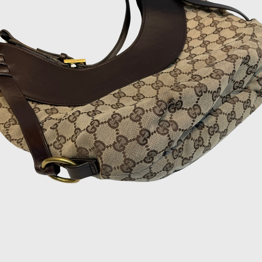 Gucci Half Moon Hobo Bag Canvas Brown GHW