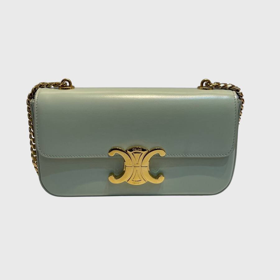 Celine Claude Chain Shoulder Bag Calfskin Green GHW Celine Claude Chain Shoulder Bag Calfskin Green GHW