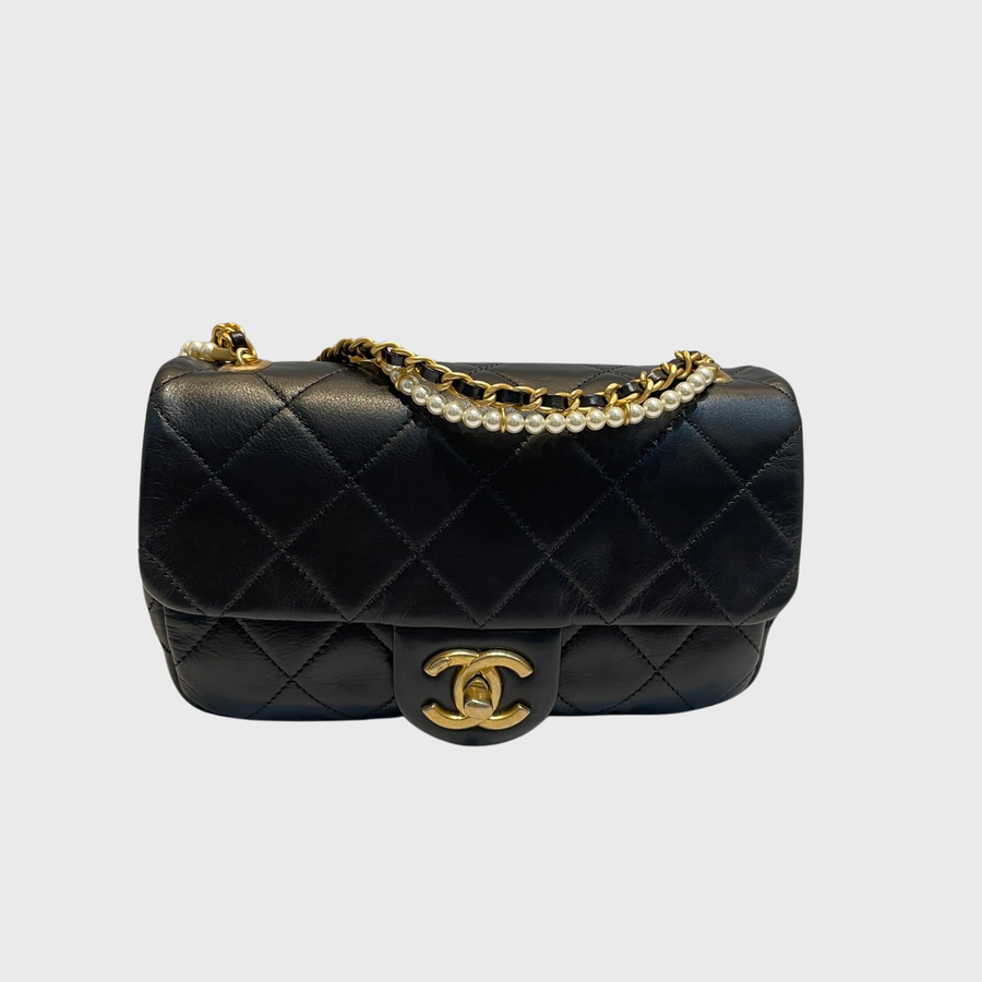 Chanel Chanel Mini Rectangular Pearl Chain Lambskin Black GHW