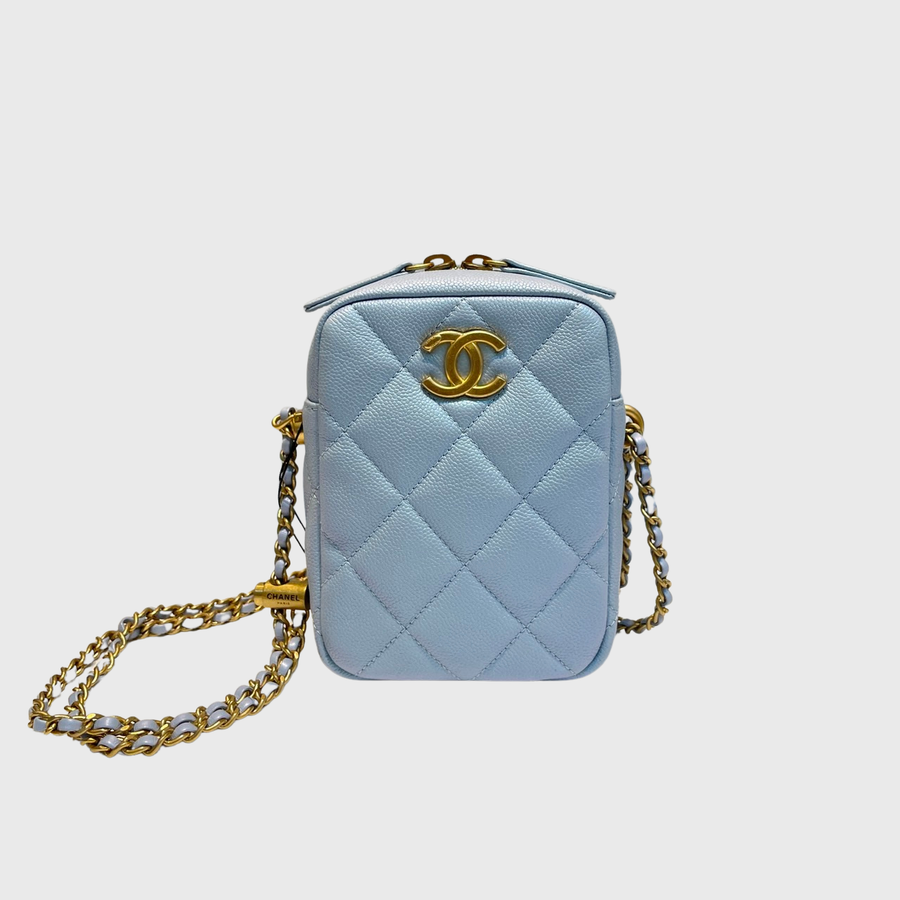Chanel Camera Case Bag Caviar Graine Bleu GHW