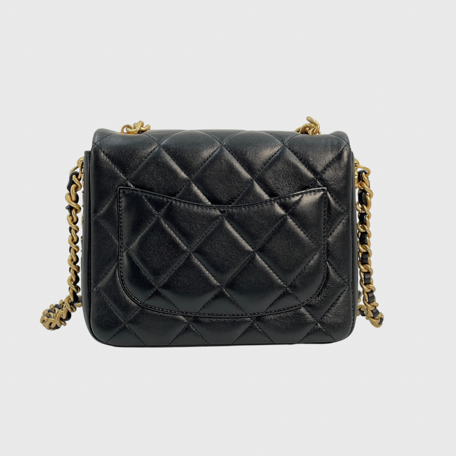 Chanel Flap Bag with Top Chain Handle 7.5 Lambskin Black GHW