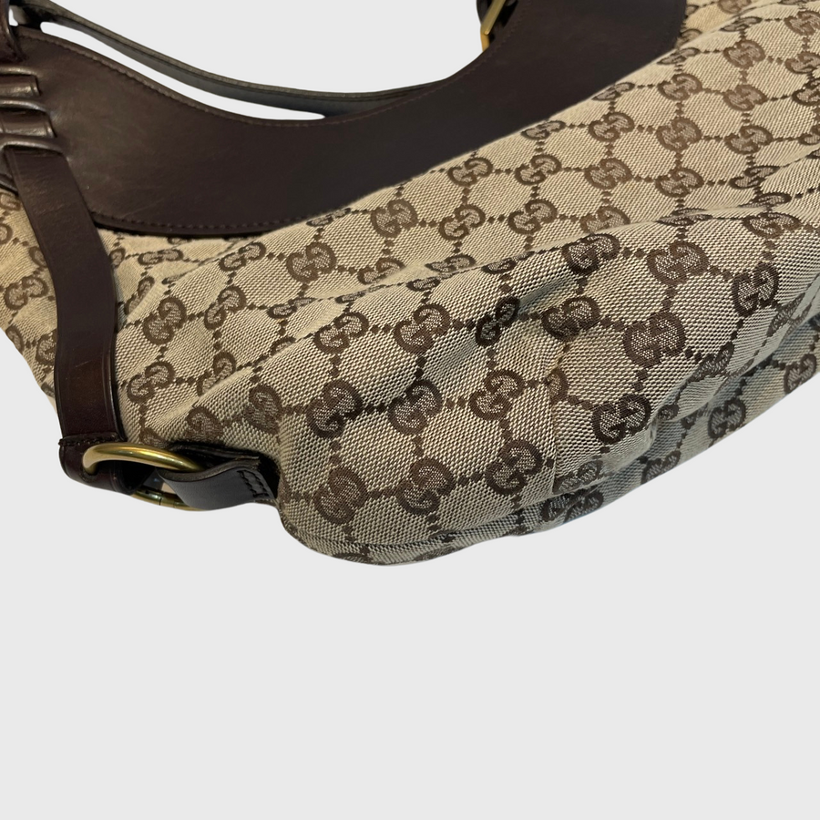 Gucci Half Moon Hobo Bag Canvas Brown GHW