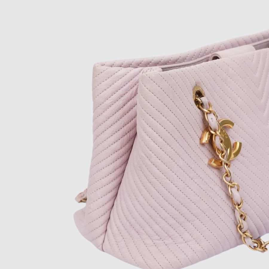 Chanel CC Tote Bag  Medium Calfskin Light Pink Chevron GHW