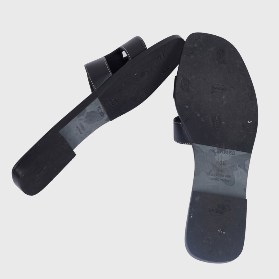 Hermes Sandales Oran Veau Noir Piqures Ecrues – Perrine Porter