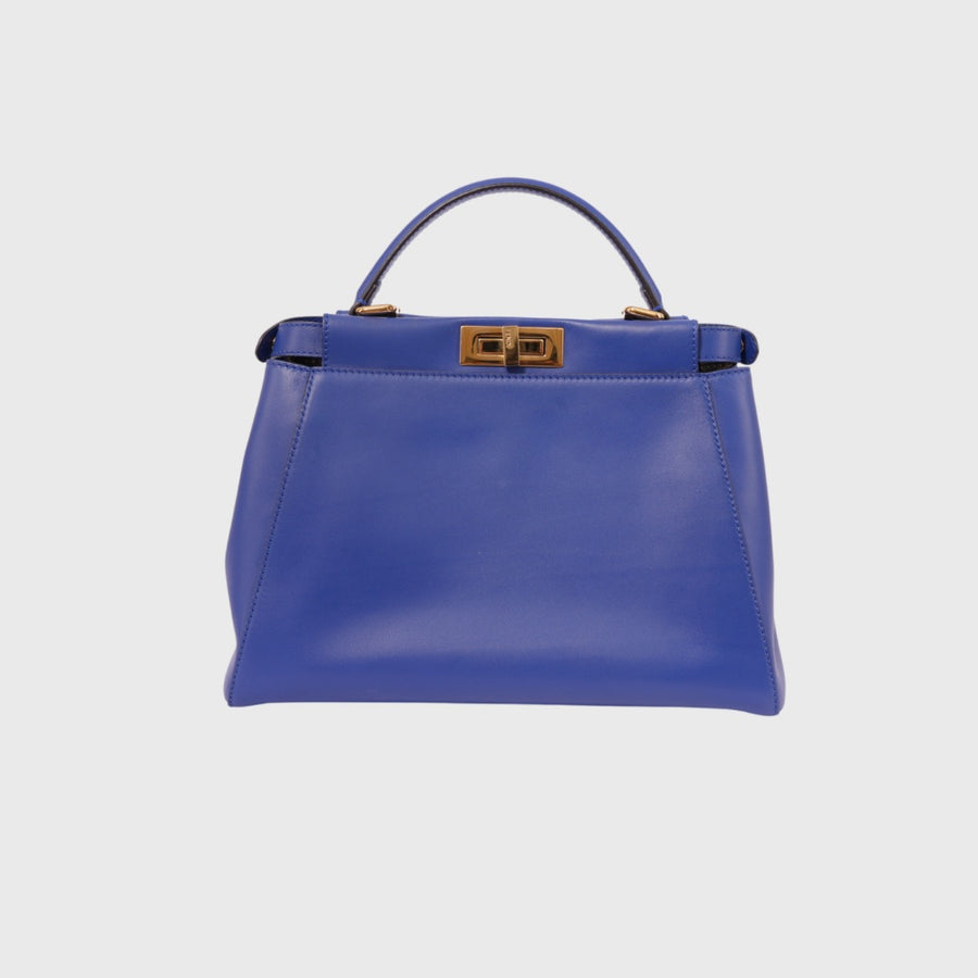 Fendi Peekaboo Iconic Medium Shiny Nappa Lambskin Blue GHW