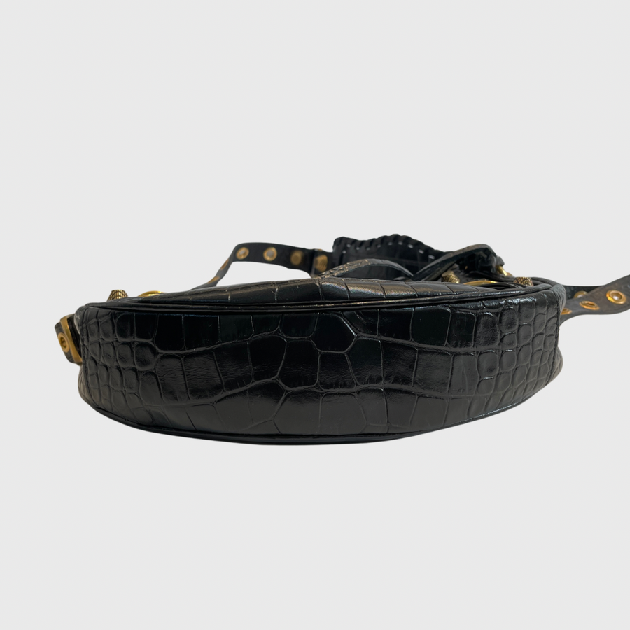 Balenciaga Le Cagole XS Croc Embrosses Black GHW