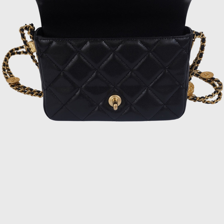 Chanel Flap bag with Coin Charm 22A Small Caviar Black GHW