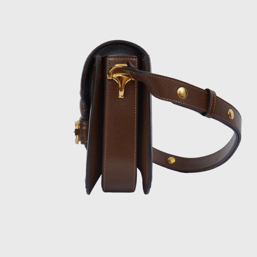 Gucci Horsebit Shoulder bag Small Canvas Brown Ebony GHW