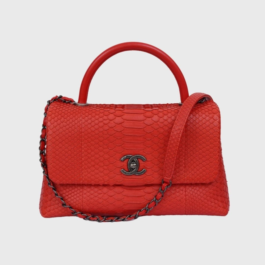 Chanel Coco Top Handle Large Python Red RHW