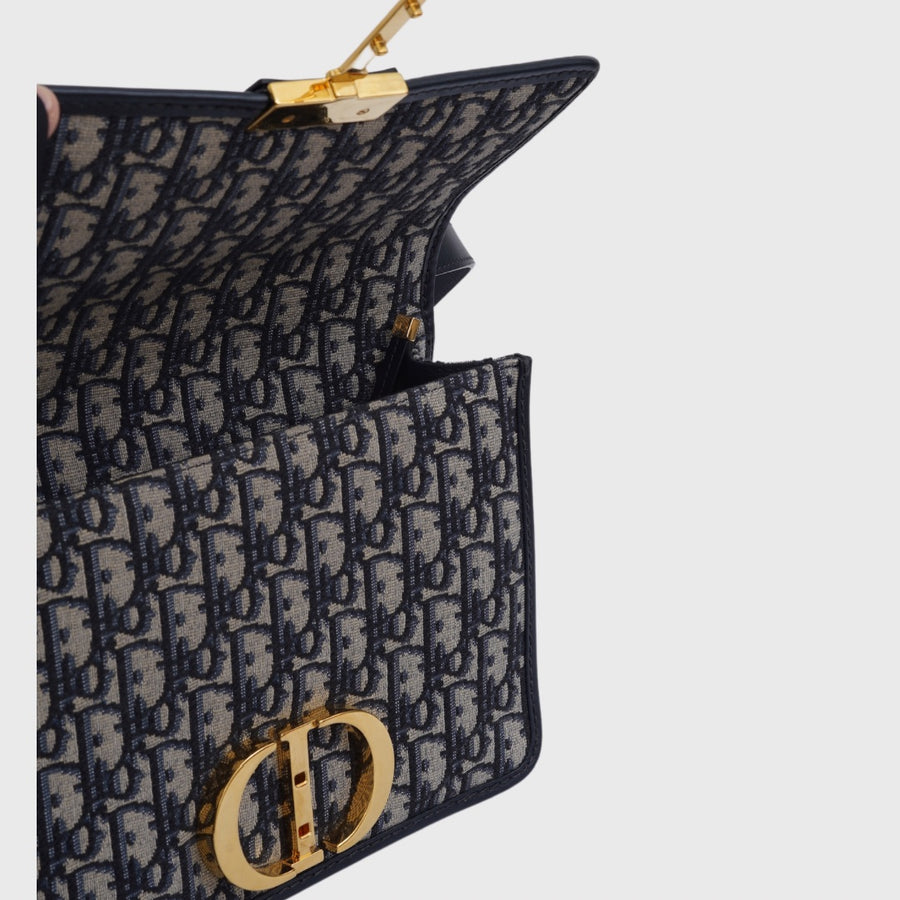 Christian Dior 30 Montaigne Bag Small Canvas Blue Oblique GHW