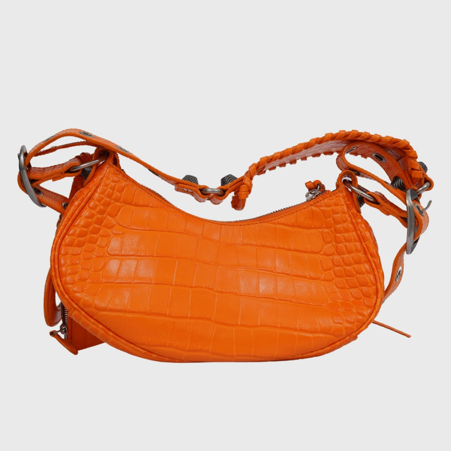 Balenciaga Le Cagole XS Calfskin Crocodile Embossed Pop Orange SHW