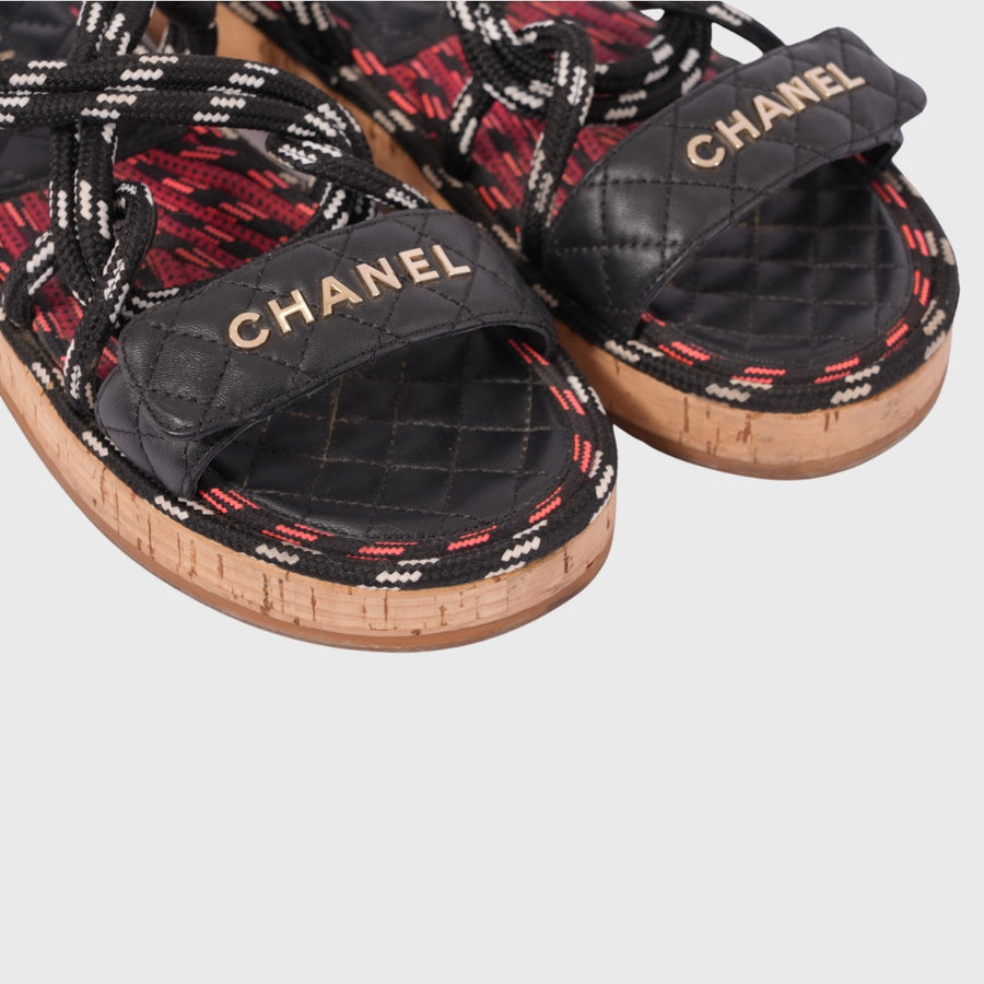 Chanel Cord Sandals Lambskin Multi Colors