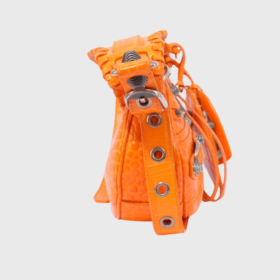 Balenciaga Le Cagole XS Calfskin Crocodile Embossed Orange SHW