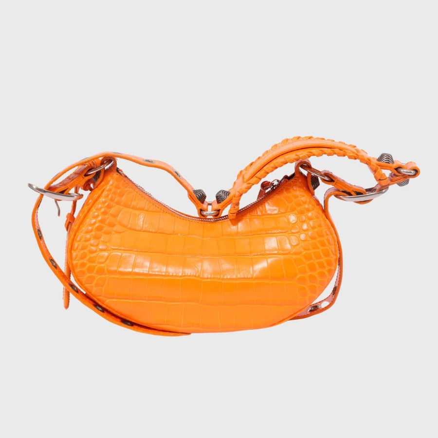 Balenciaga Le Cagole XS Calfskin Crocodile Embossed	Orange SHW