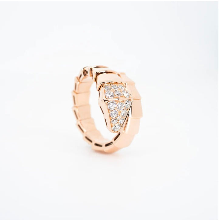 Bvlgari Serpenti Viper Ring, set with pavé diamondson the head 18K Rose Gold Size L
