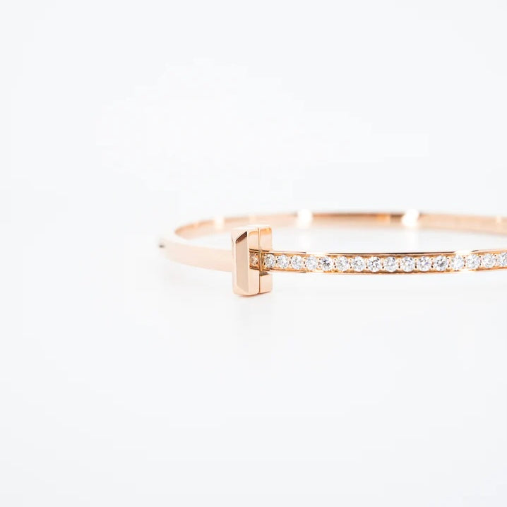 Tiffany & Co. Tiffany T T1 Bracelet with Diamonds, Narrow 18K Rose Gold Size L