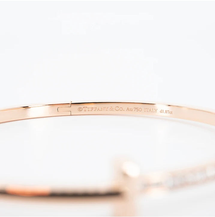 Tiffany & Co. Tiffany T T1 Bracelet with Diamonds, Narrow 18K Rose Gold Size L