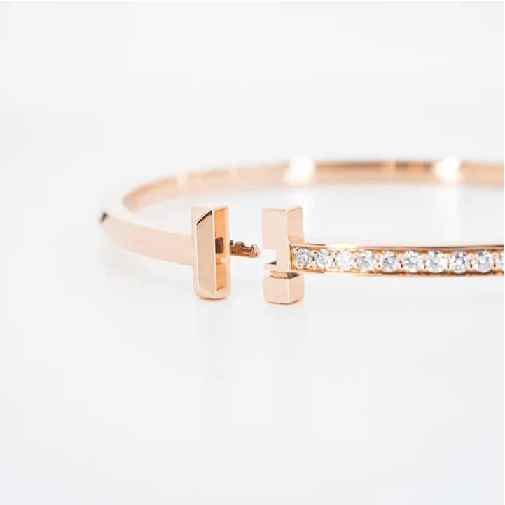 Tiffany & Co. Tiffany T T1 Bracelet with Diamonds, Narrow 18K Rose Gold Size L