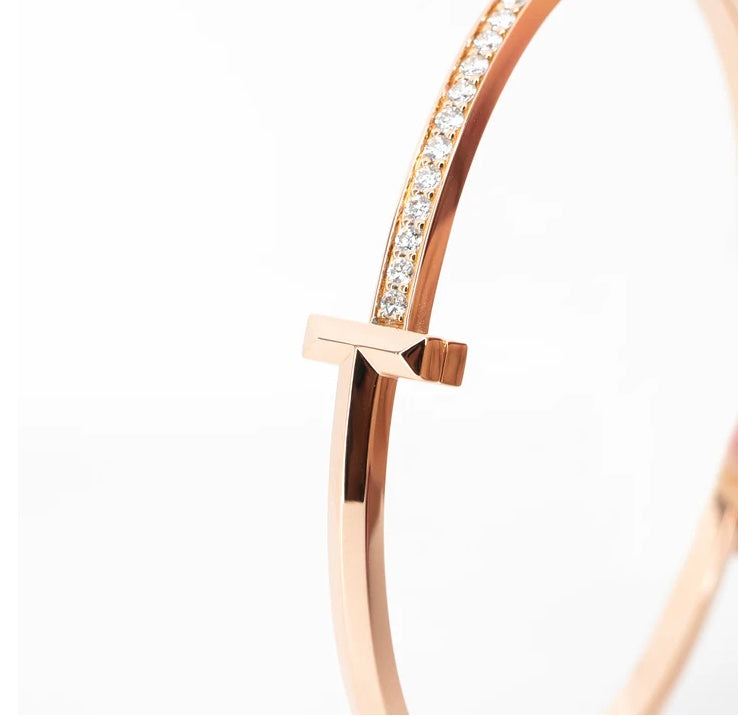 Tiffany & Co. Tiffany T T1 Bracelet with Diamonds, Narrow 18K Rose Gold Size L