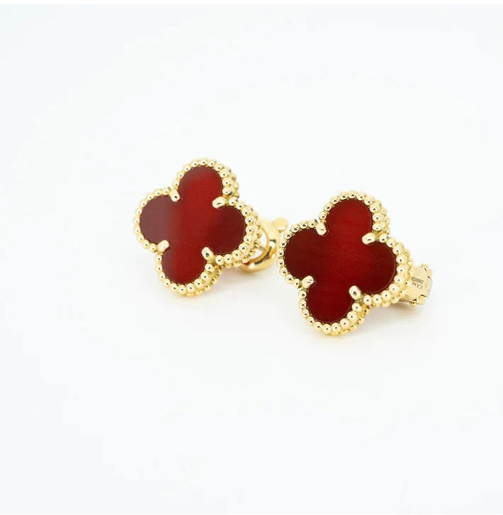 Van Cleef Arpels Vintage Alhambra earrings, Carnelian 18K Yellow