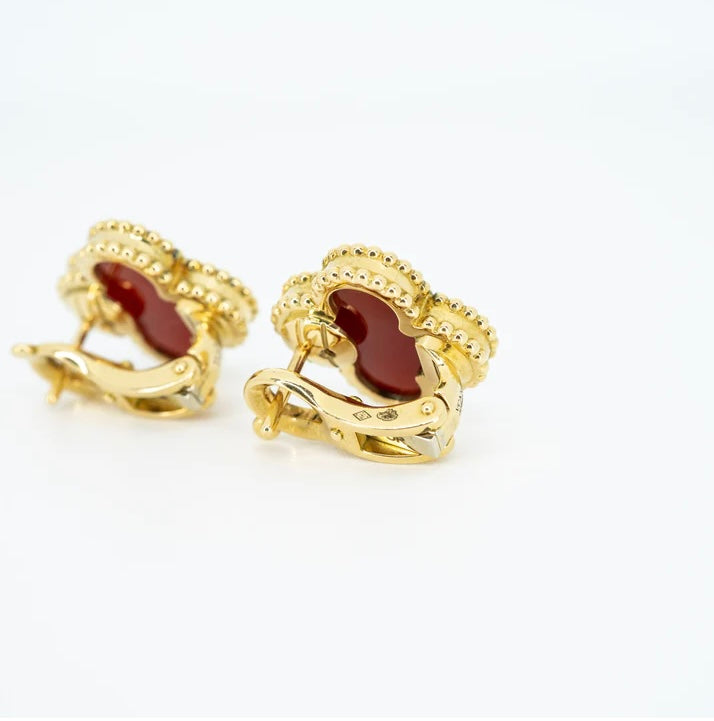 Van Cleef & Arpels Vintage Alhambra earrings, Carnelian 18K Yellow