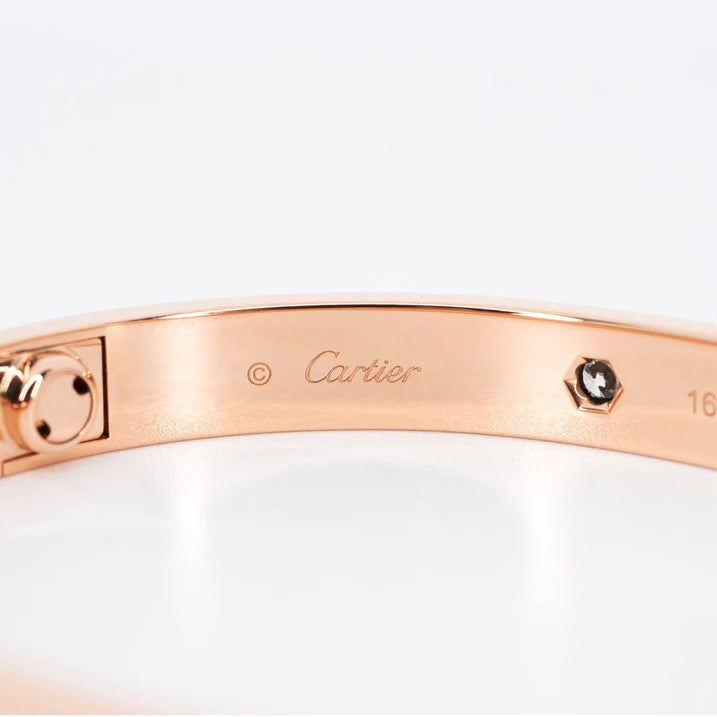 Cartier Love Bracelet, 4 Diamonds 18K Rose Gold Size 16
