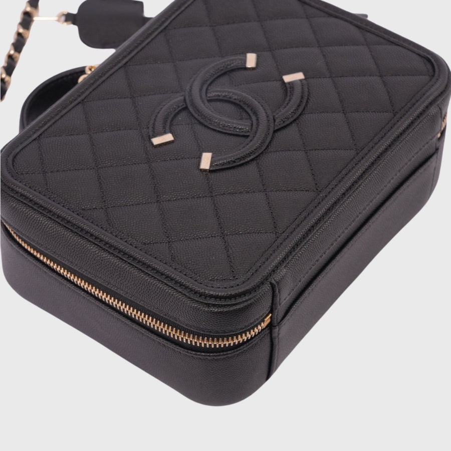 Chanel CC Filigree Vanity Case  Medium Caviar Black GHW