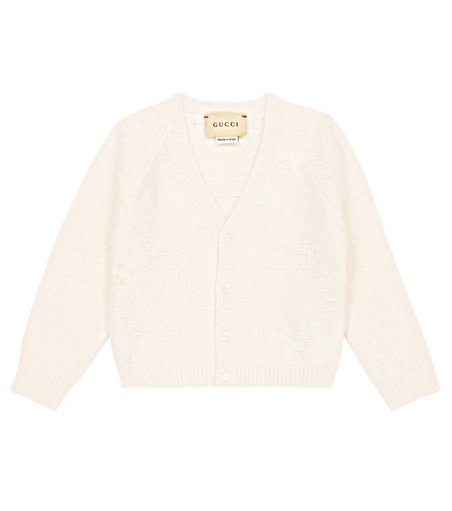 Gucci Baby GG Jacquard Wool Cardigan in White