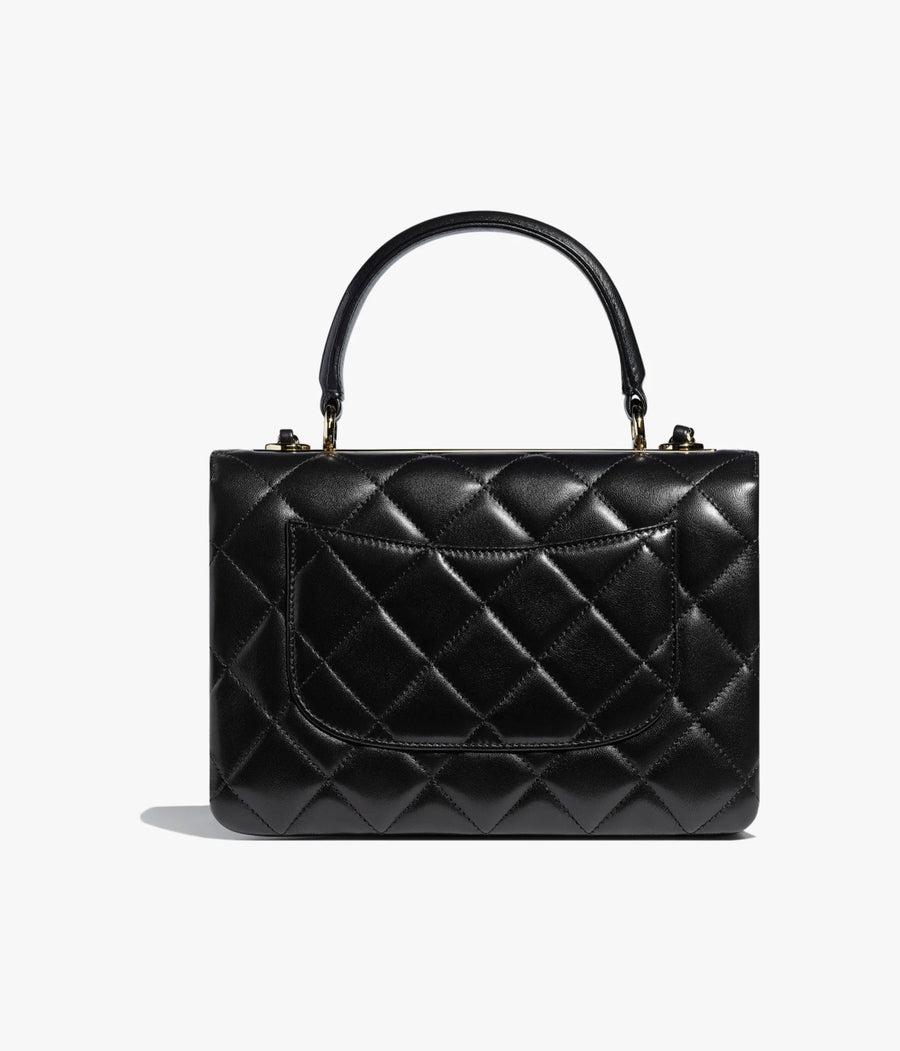 CHANEL FLAP BAG WITH TOP HANDLE Lambskin Gold-Tone Metal Black