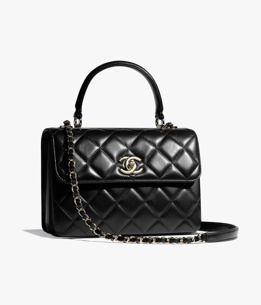 CHANEL FLAP BAG WITH TOP HANDLE Lambskin Gold-Tone Metal Black