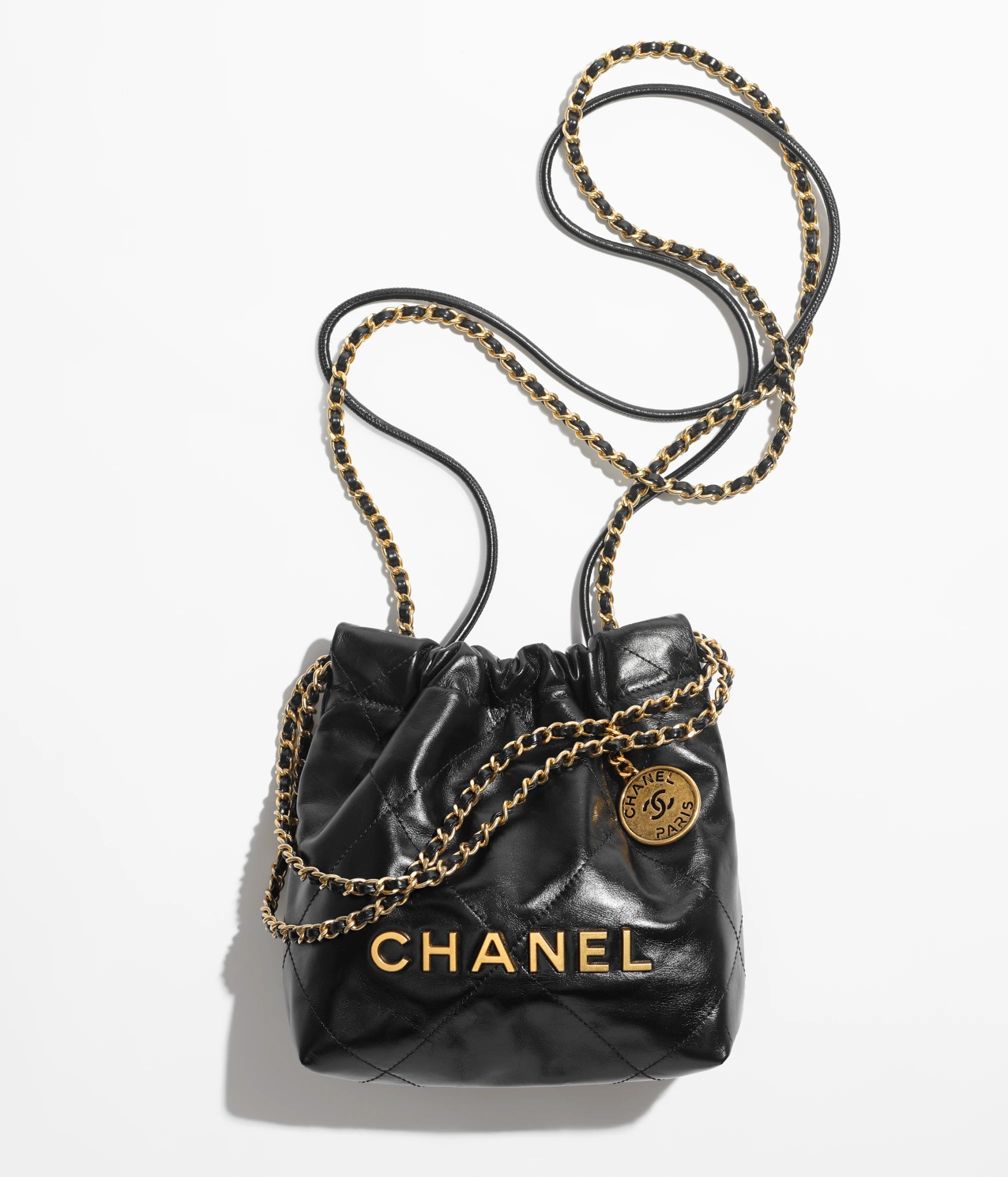 CHANEL, Bags, Chanel 22 Handbag Shiny Calfskin Goldtone Metal Black